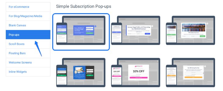 A Variety of Templates for Designing Subscription Pop-Ups