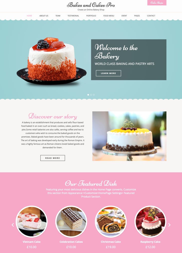 Bakes and cakes Pro WordPress Theme