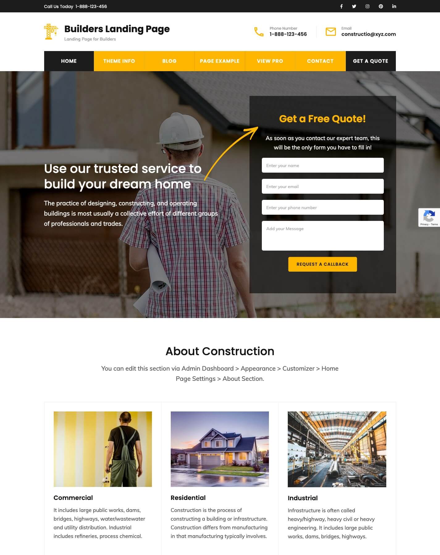 Builders Landing Page Free WordPress Theme