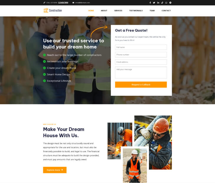 Construction Landing Page Pro - Construction Agency template