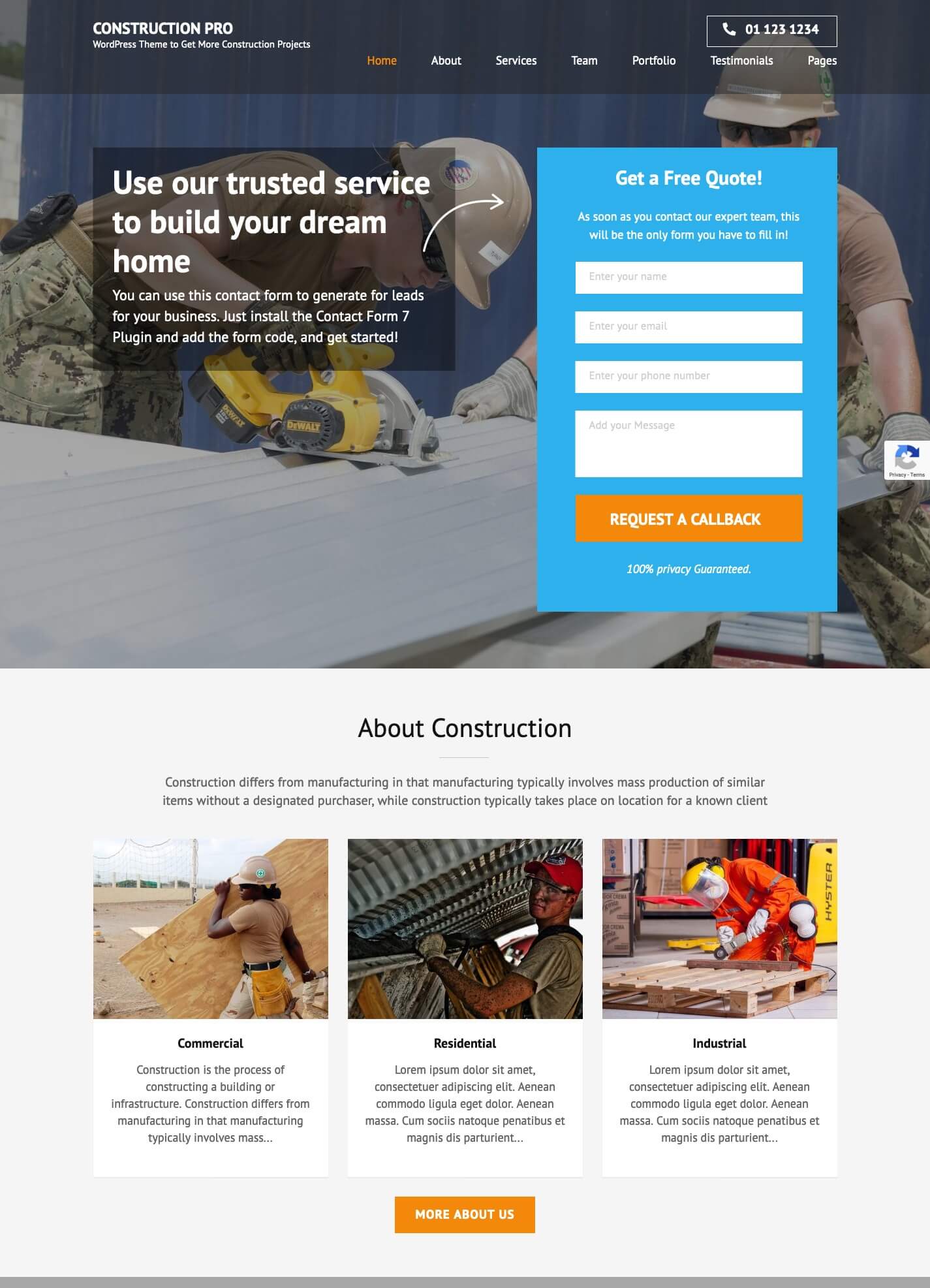 Construction Landing Pro WordPress Theme