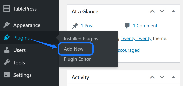 Displaying Add New Plugins option in WordPress Dashboard