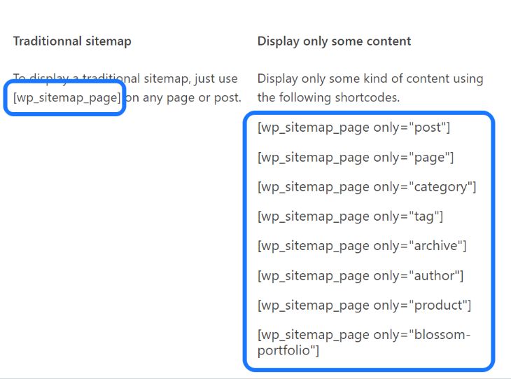 Displaying the shortcodes generated by WP Sitemap Page plugin