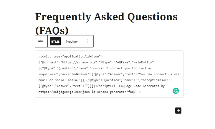 FAQ Page JSON LD schema generator code paste