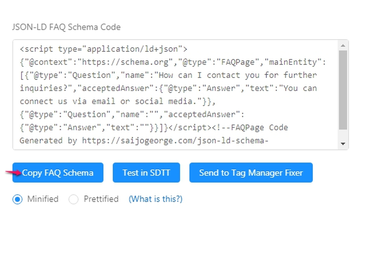 FAQ page JSON LD schema generator code