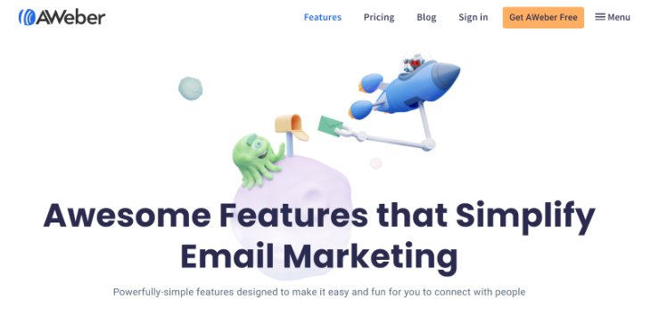 Features Page of AWeber Email Marketing Tool’s Website