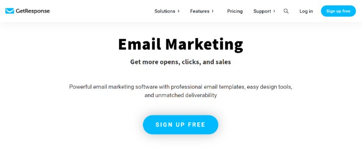 Features Page of GetResponse Email Marketing Tool’s Website