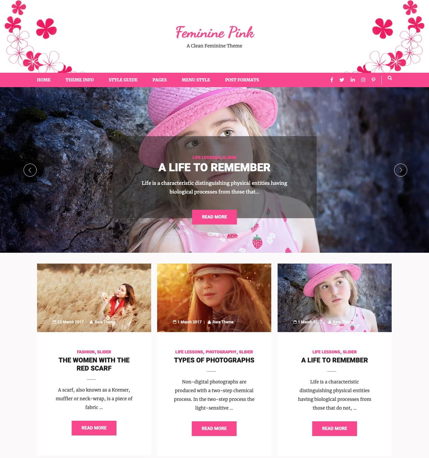 Feminine Pink Free WordPress Theme