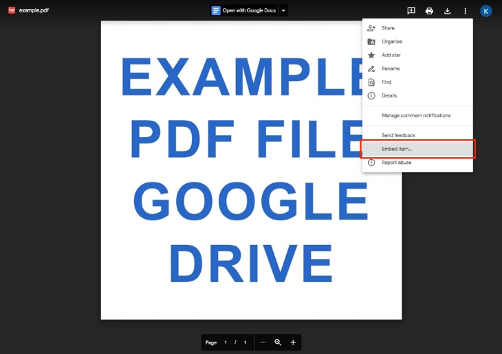 Google drive embed option 