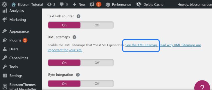 Highlighting the URL that displays the XML sitemaps in WordPress