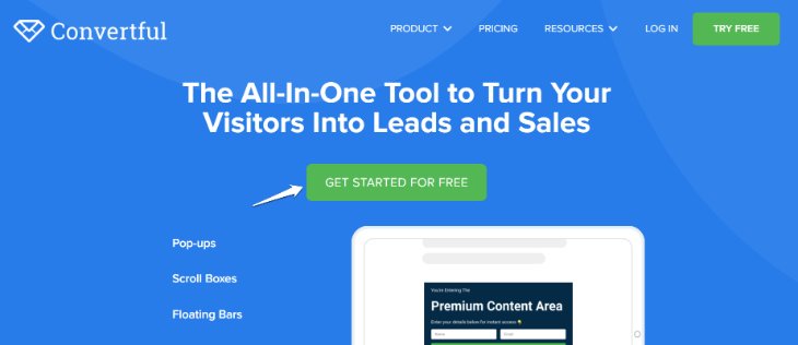 Homepage of Converful online Marketiong Tool