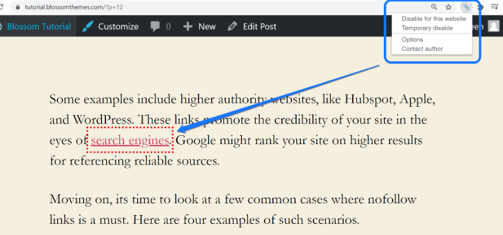 Identifying nofollow links using the NoFollow extension