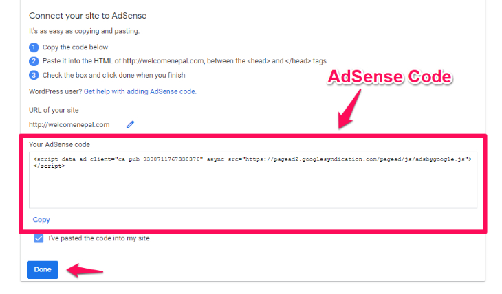 Puting adsense code