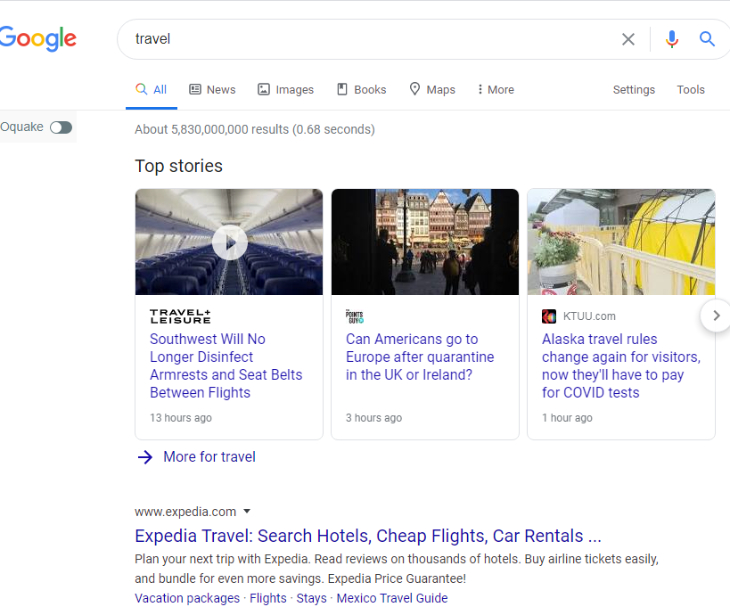 search result of travel in google 