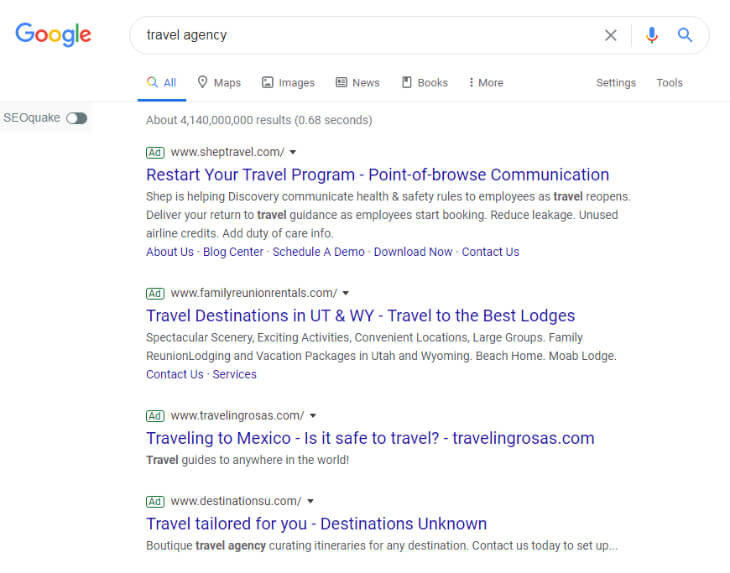 Search result of travel agency 