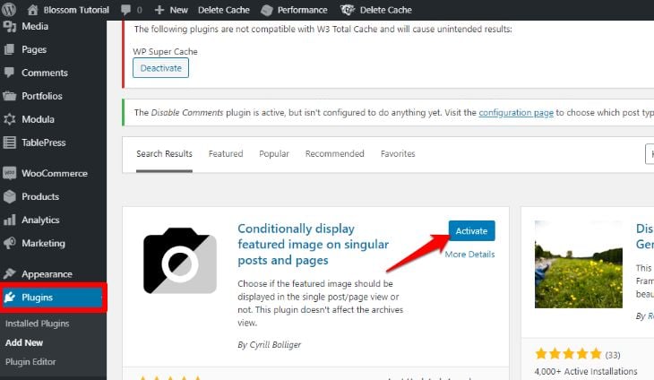 Install and activate display featured image conditionally plugin