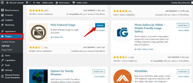 install and activate hide featured image plugin