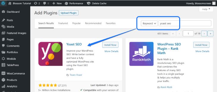 Installing and activating the Yoast SEO WordPress plugin