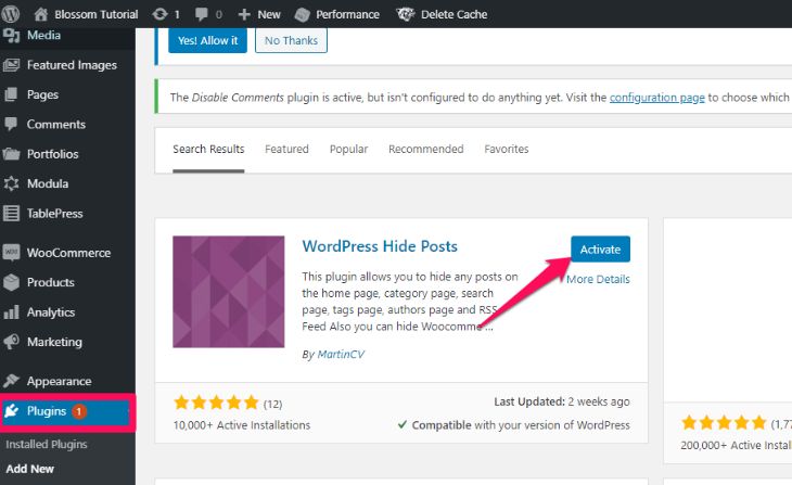 installing WP hide post plugin