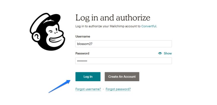 Logging in to MailChimp Account to Connect it With Convertful