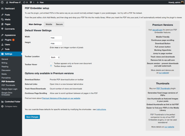 PDF Embedder Settings