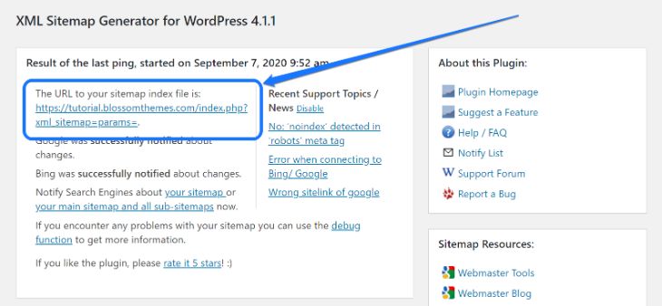 Pointing at the URL to your Sitemap index file in WordPress