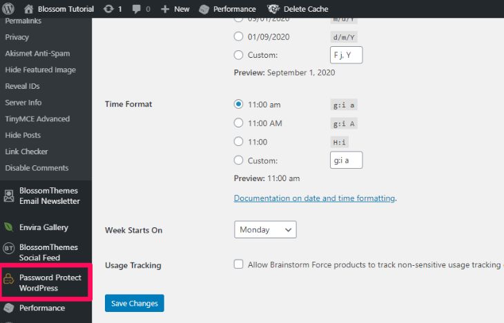 PPWP plugin on dashboard