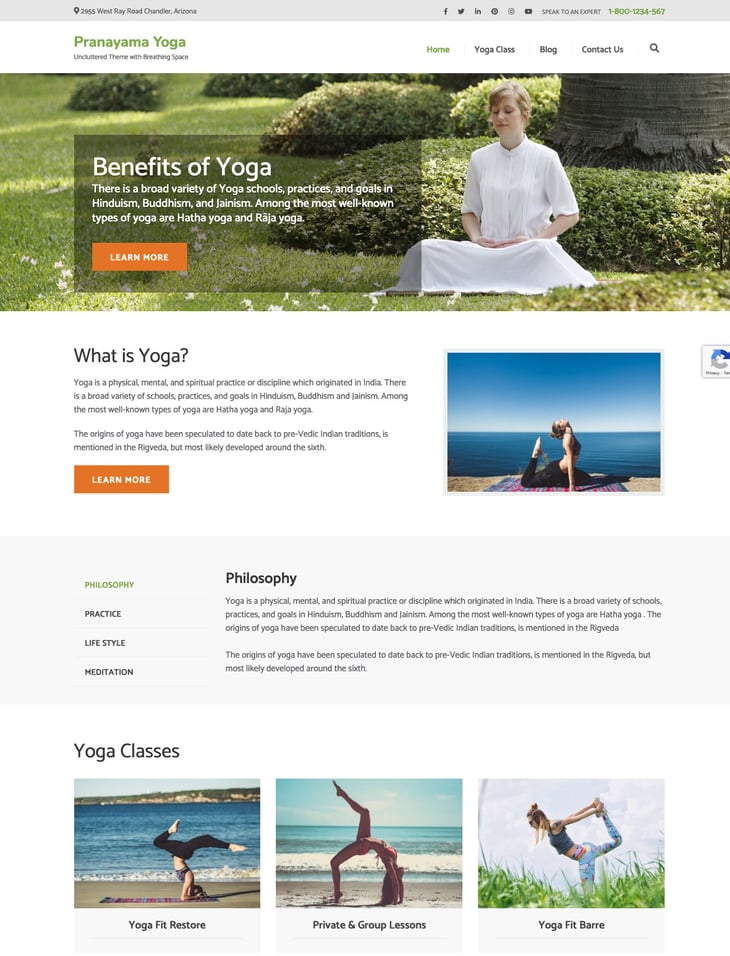 Pranayama Yoga WordPress Theme