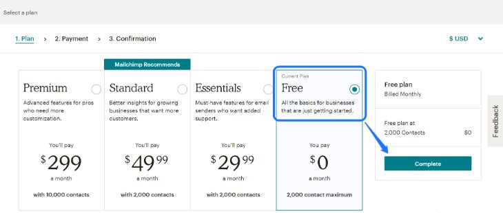 Pricing Plans of MailChimp Email Marketing Tool