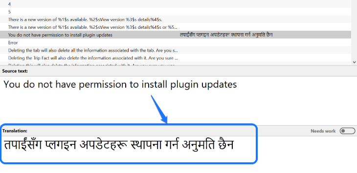 Providing Nepali language translation for the source text in Poedit app