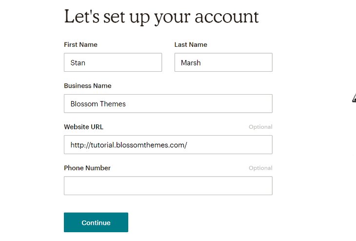 Providing Personal Details to Set up Account in MailChimp