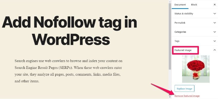 remove featured image from document block