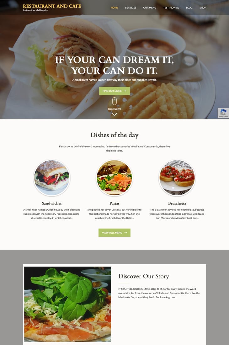 Restaurant And Cafe Free WordPress Theme