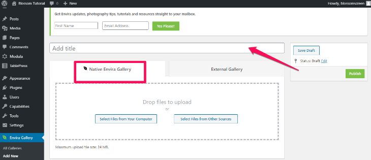 Select file using Envira plugin