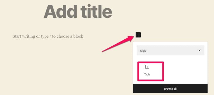 Select Table from WordPress Block Editor