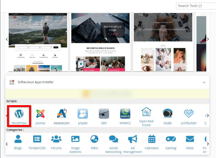 Select WordPress On Softaculous