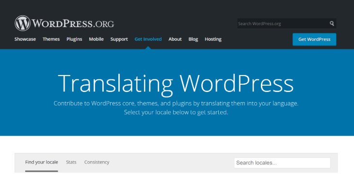 The Translating WordPress webpage for selecting a local language