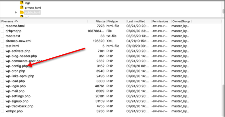 locate the wp-config file