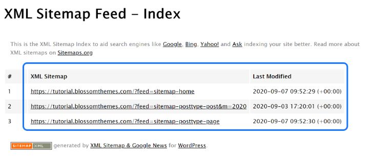 XML Sitemap Feed created by the XML Sitemaps and Google News WordPress plugin