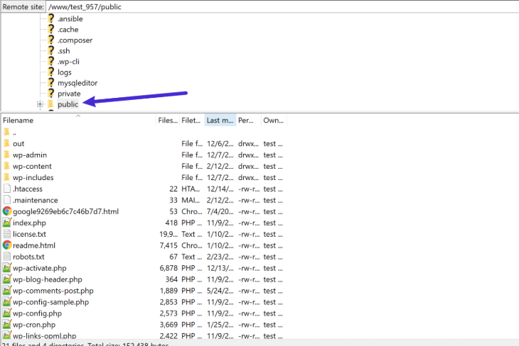 Accessing the root directory via FTP Manager