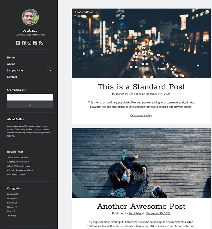 Author Free WordPress Theme