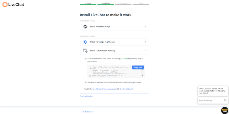 Code of Livechat or install Plugin