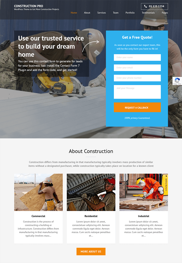 Construction Landing Page Pro WordPress Theme