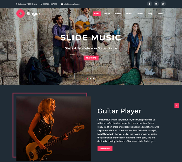 Creativ Singer WordPress Theme