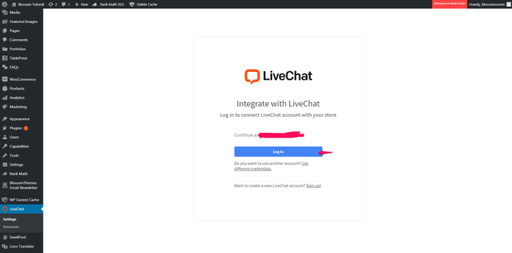 Filling up details and login on Livechat