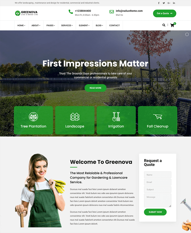 Greenova Gardening and Landscaping WordPress Theme