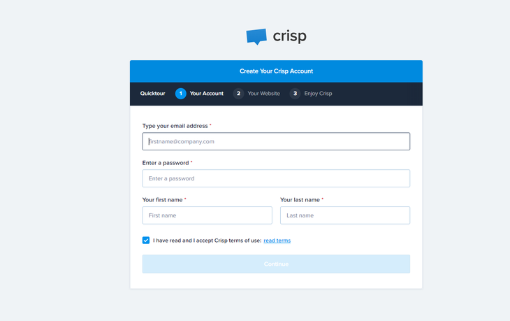 Fill up the details and click Continue on Crips