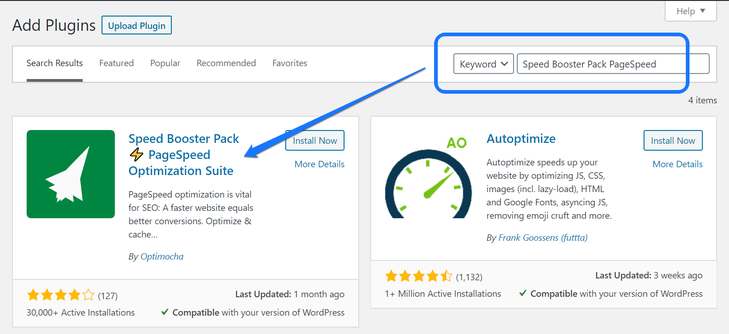 Installing and activating the Speed Booster Pack Page Speed WordPress plugin