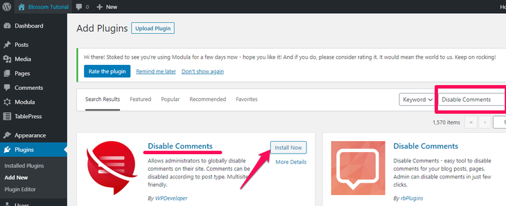 Installing disable comment plugin