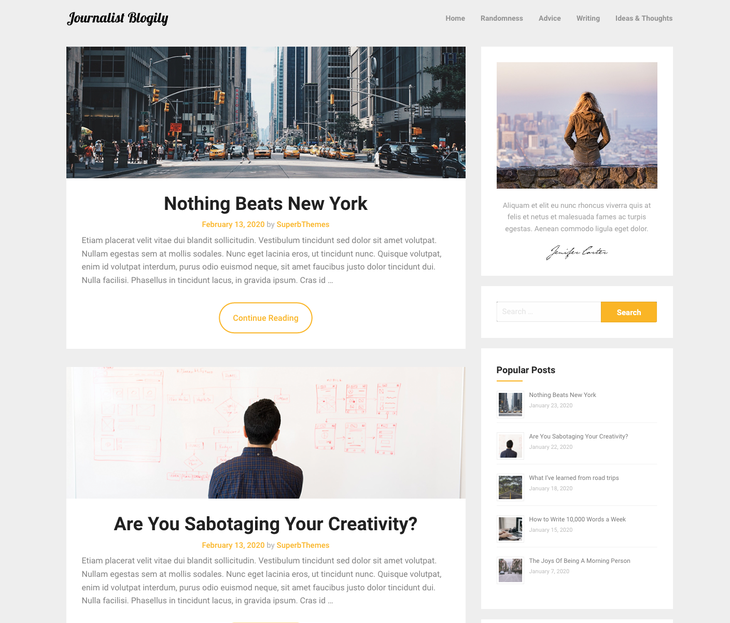 Journalist Blogily WordPress Themes for Writers and Authors